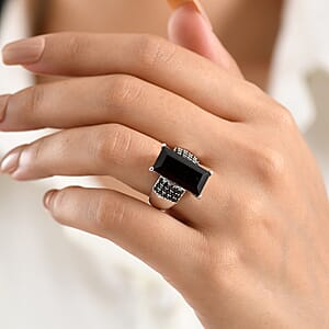 EverTrue Thai Black Spinel 12.00 ctw Midnight Crown Pillar Ring in Platinum Bond (Size 10.0)