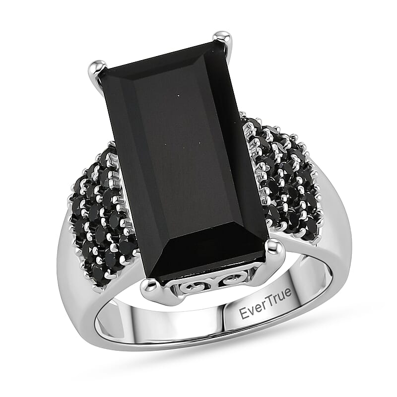 EverTrue Thai Black Spinel 10.60 ctw Midnight Crown Pillar Ring in Platinum Bond (Size 6.0)