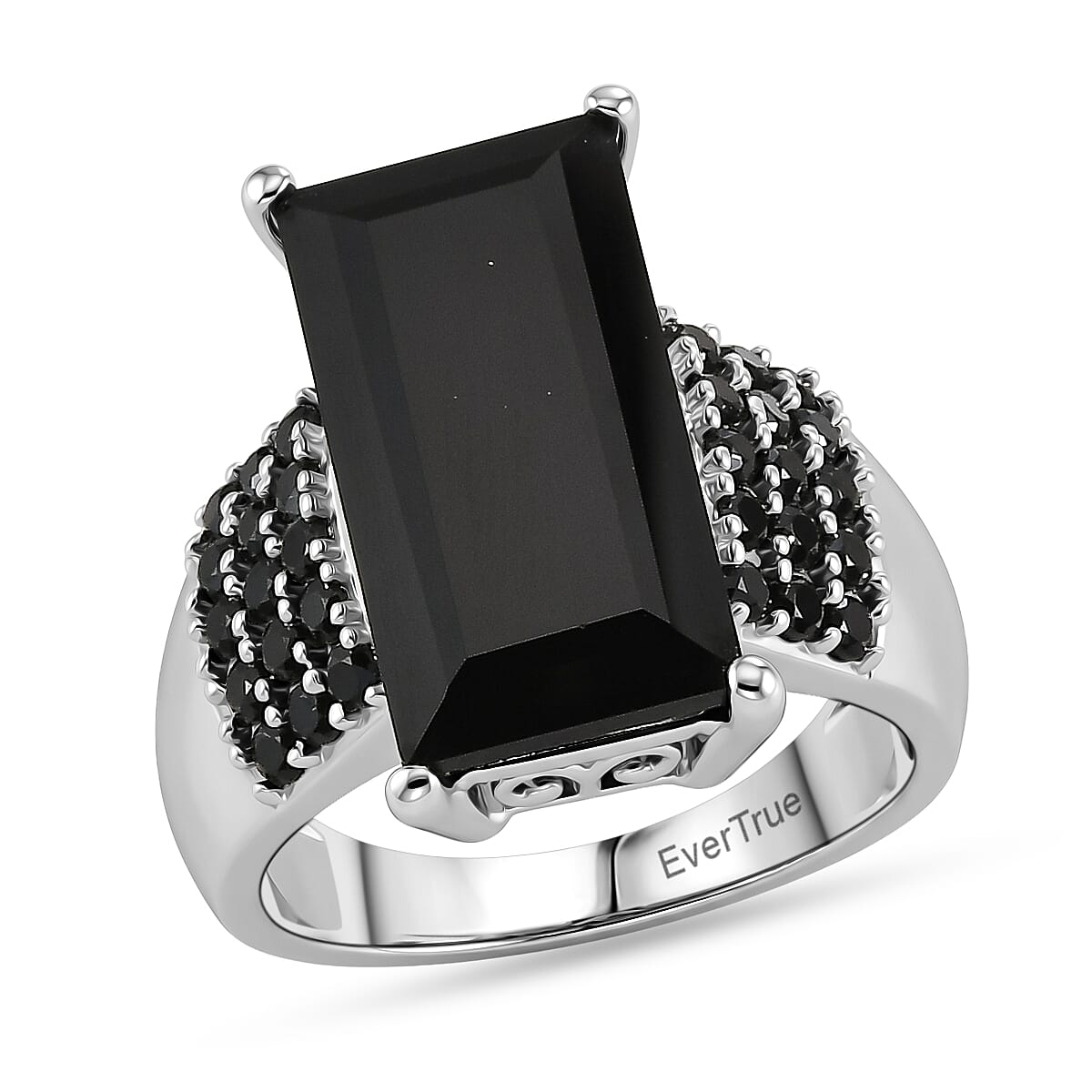 EverTrue Thai Black Spinel Ring in Platinum Bond 7.60 ctw