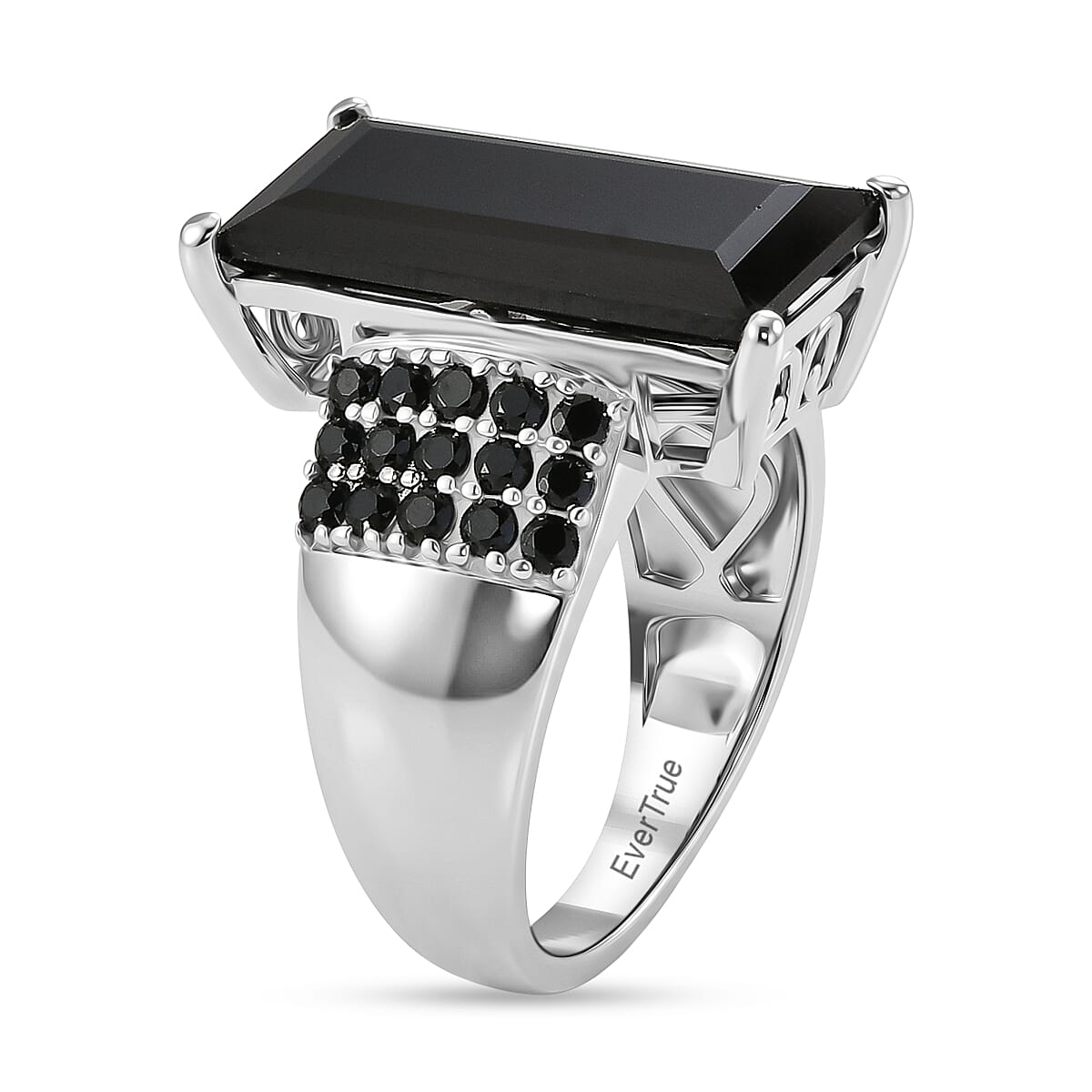 EverTrue Thai Black Spinel 12.00 ctw Midnight Crown Pillar Ring in Platinum Bond (Size 9.0)