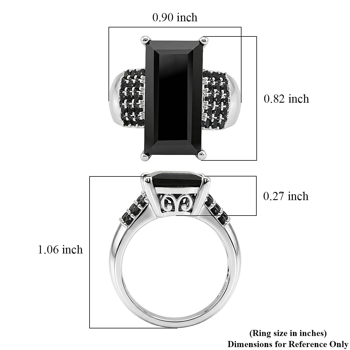 EverTrue Thai Black Spinel 12.00 ctw Midnight Crown Pillar Ring in Platinum Bond (Size 9.0)