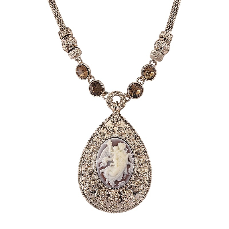 Champagne Cameo and Glass Necklace in Rosetone (22.5-24.5Inches)