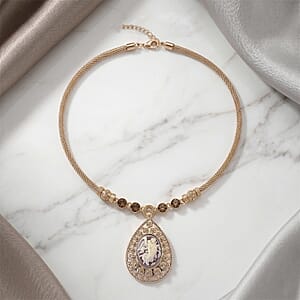 Champagne Cameo and Glass Necklace in Rosetone (22.5-24.5Inches)