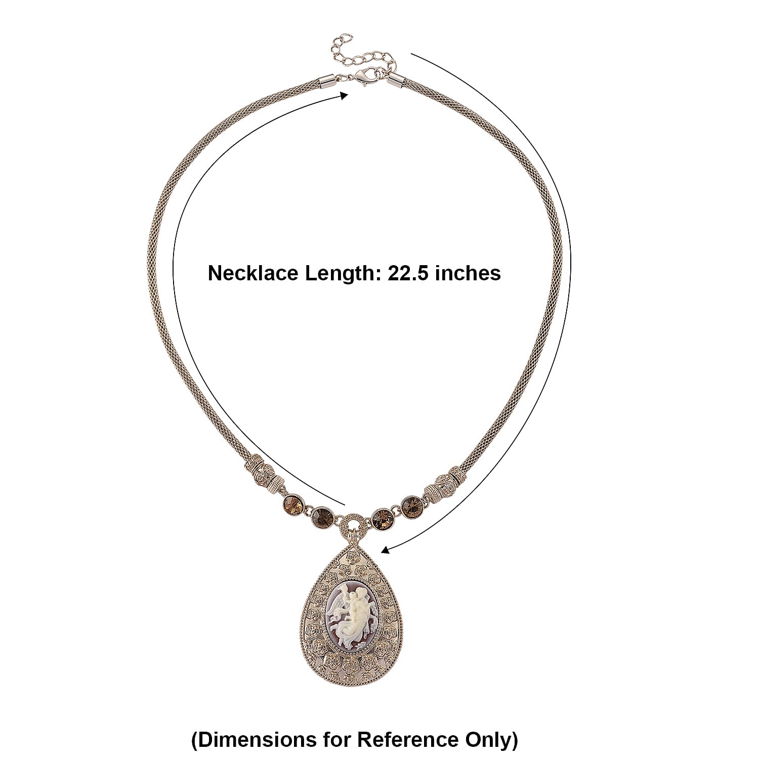 Champagne Cameo and Glass Necklace in Rosetone (22.5-24.5Inches)