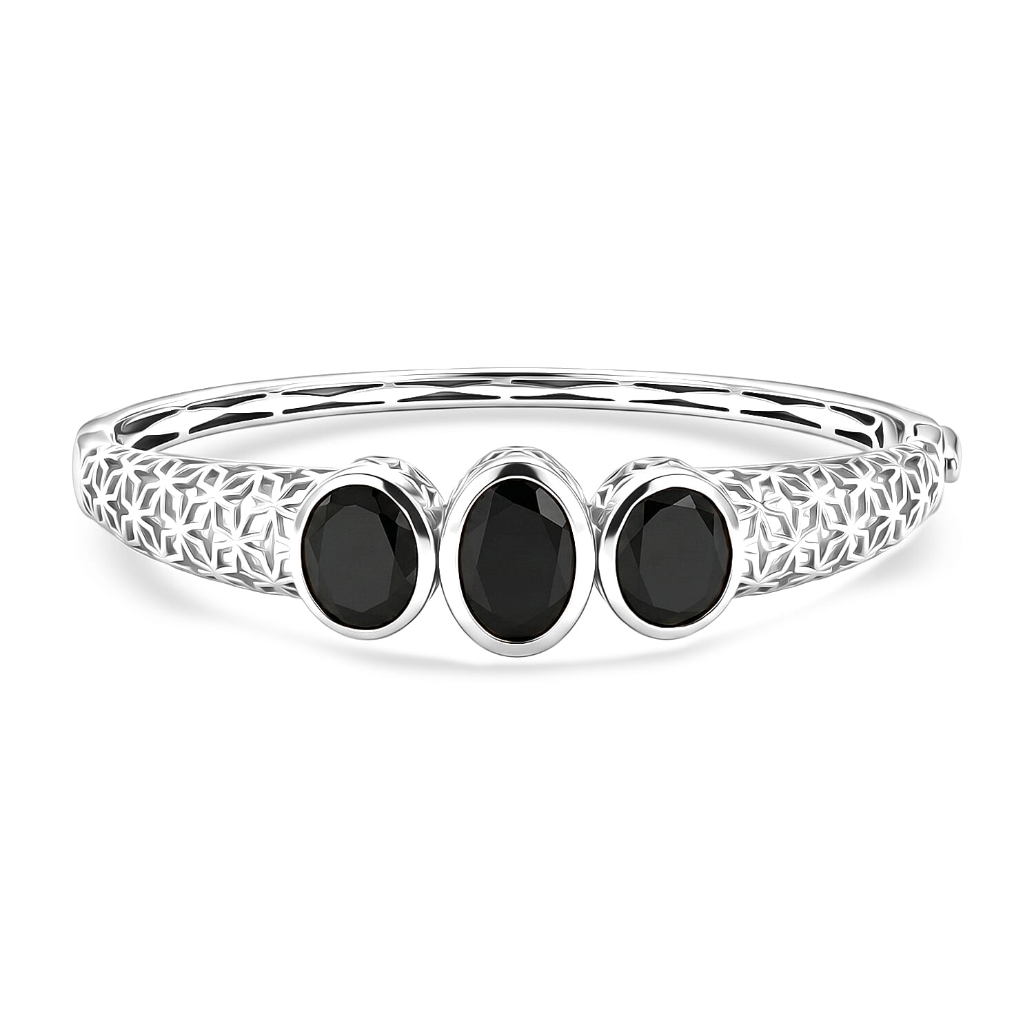 EverTrue Thai Black Spinel 19.00 ctw Midnight Trilogy Bangle Bracelet in Platinum Bond (6.50 In)