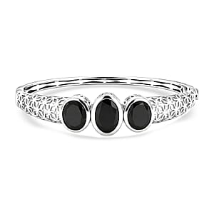 EverTrue Thai Black Spinel 19.00 ctw Midnight Trilogy Bangle Bracelet in Platinum Bond (6.50 In)