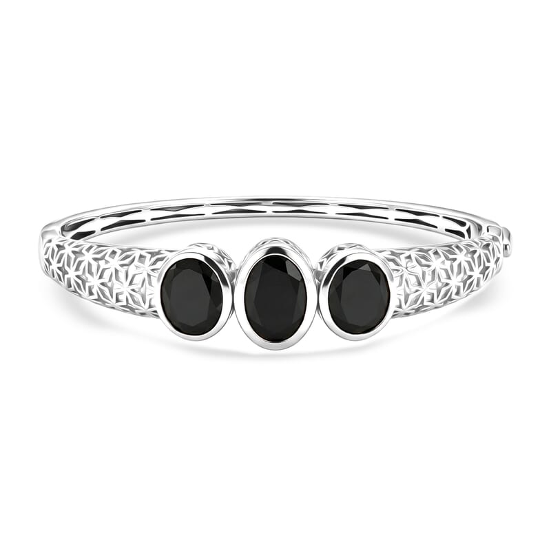 EverTrue Thai Black Spinel 19.00 ctw Midnight Trilogy Bangle Bracelet in Platinum Bond (6.50 In)