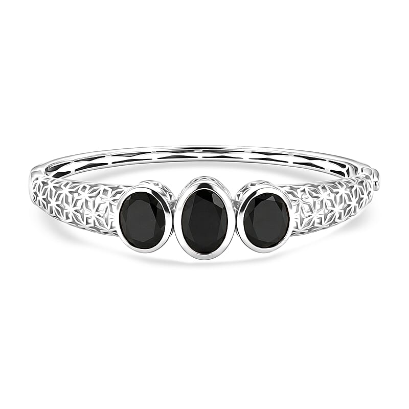 EverTrue Thai Black Spinel 19.00 ctw Midnight Trilogy Bangle Bracelet in Platinum Bond (6.50 In)