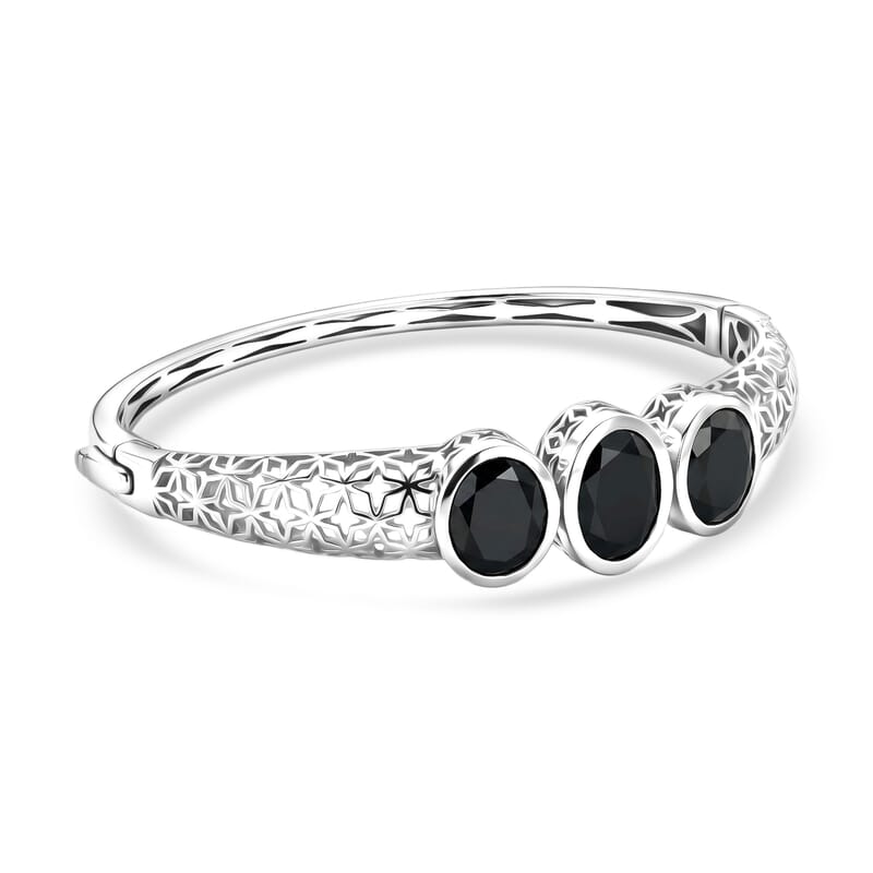 EverTrue Thai Black Spinel 19.00 ctw Midnight Trilogy Bangle Bracelet in Platinum Bond (6.50 In)