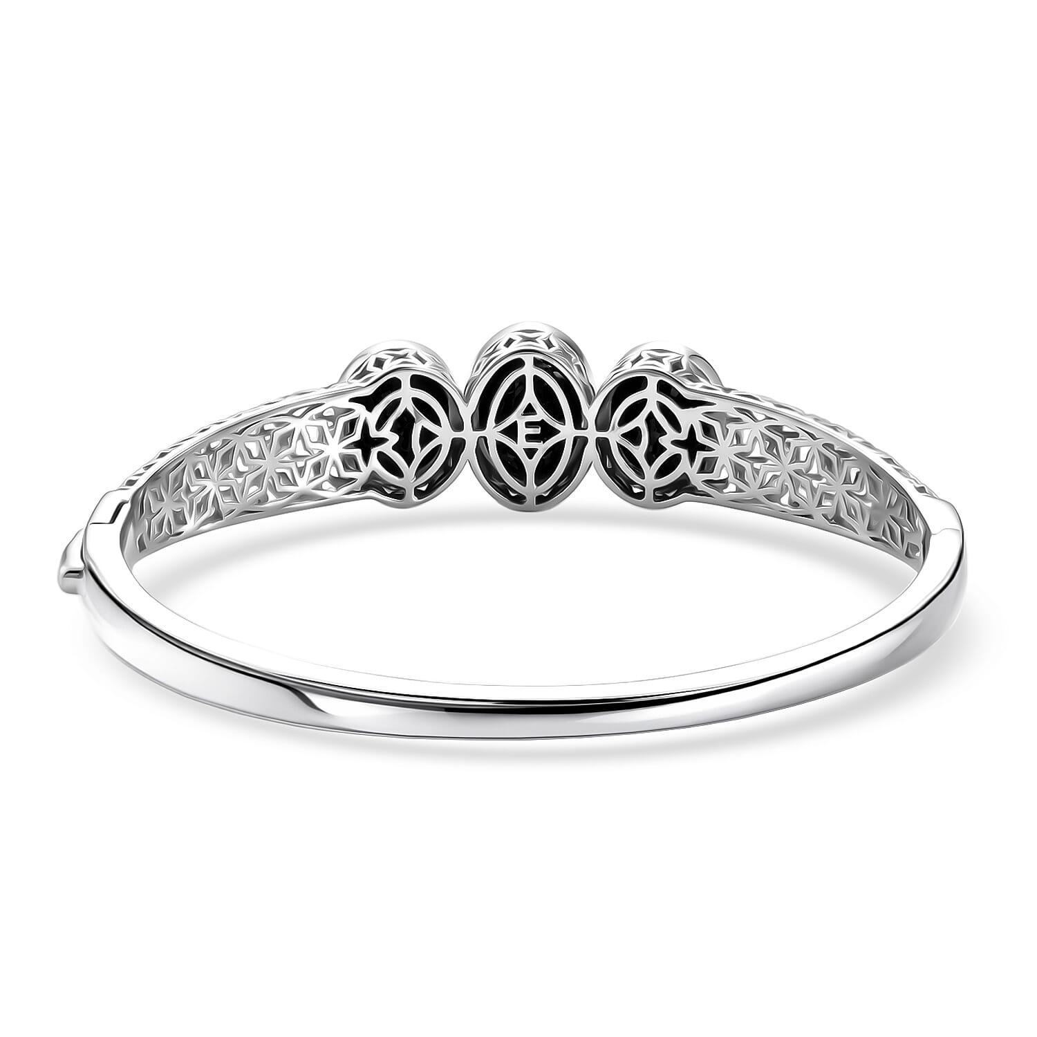 EverTrue Thai Black Spinel 19.00 ctw Midnight Trilogy Bangle Bracelet in Platinum Bond (6.50 In)