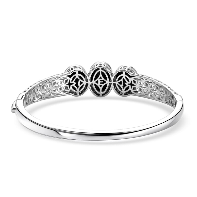 EverTrue Thai Black Spinel 19.00 ctw Midnight Trilogy Bangle Bracelet in Platinum Bond (6.50 In)