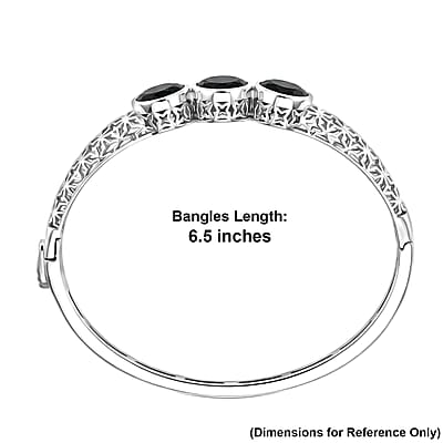 EverTrue Thai Black Spinel 19.00 ctw Midnight Trilogy Bangle Bracelet in Platinum Bond (6.50 In)