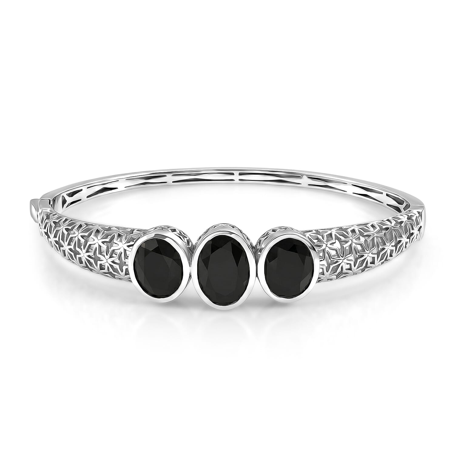 EverTrue Thai Black Spinel 19.00 ctw Midnight Trilogy Bangle Bracelet in Platinum Bond (7.25 In)