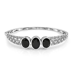 EverTrue Thai Black Spinel 19.00 ctw Midnight Trilogy Bangle Bracelet in Platinum Bond (7.25 In)
