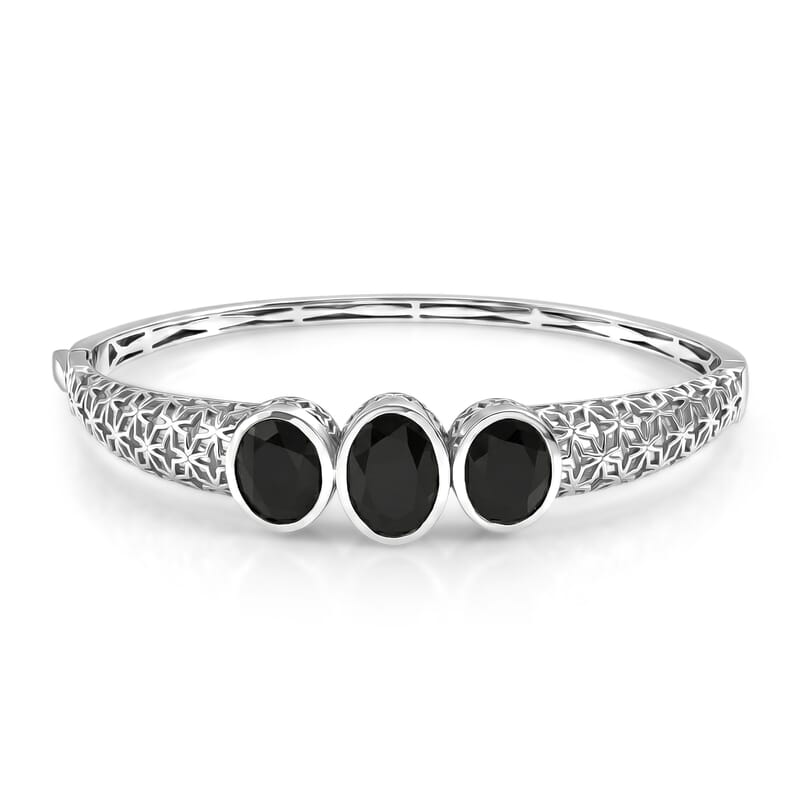 EverTrue Thai Black Spinel 19.00 ctw Midnight Trilogy Bangle Bracelet in Platinum Bond (7.25 In)