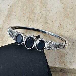 EverTrue Thai Black Spinel 19.00 ctw Midnight Trilogy Bangle Bracelet in Platinum Bond (7.25 In)