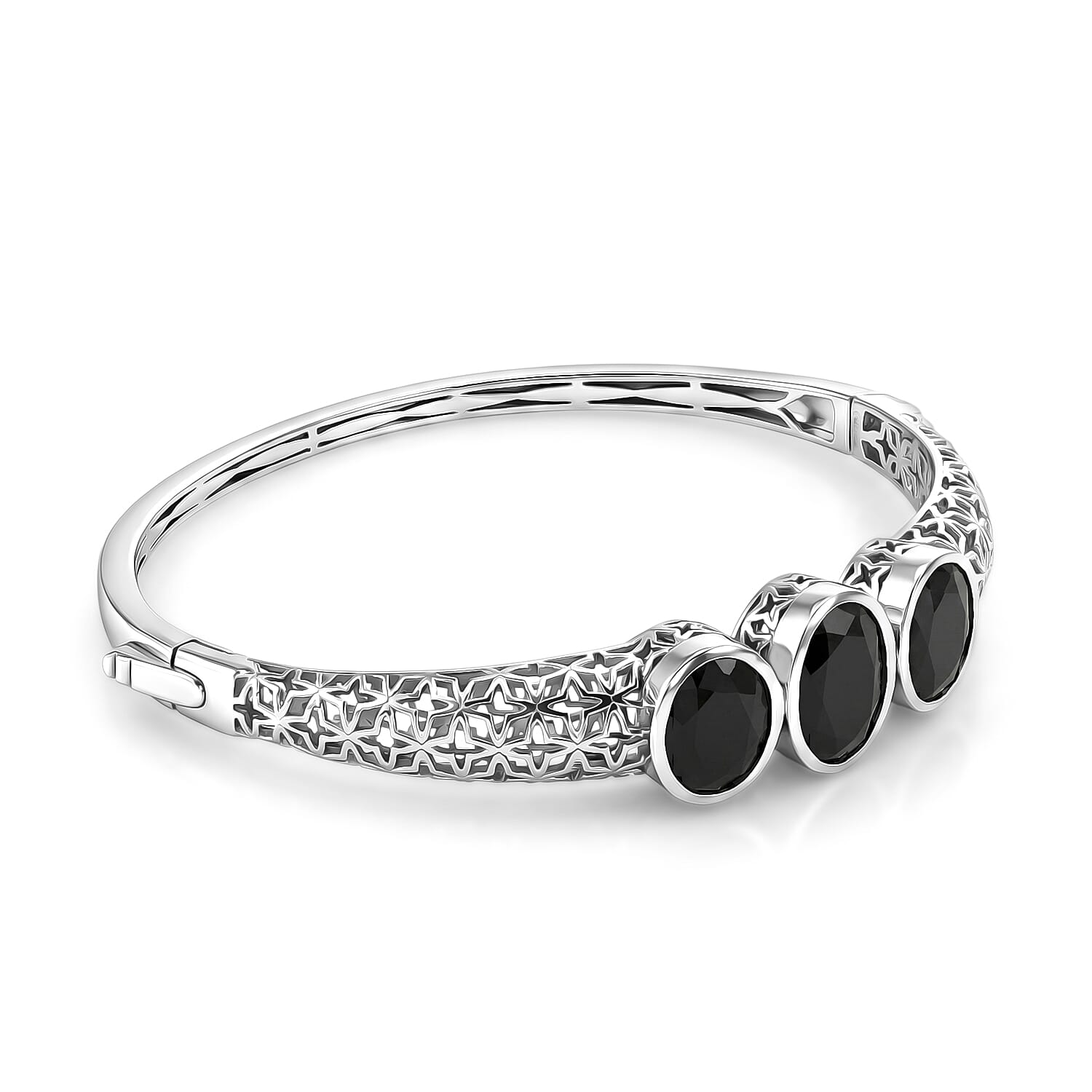 EverTrue Thai Black Spinel 19.00 ctw Midnight Trilogy Bangle Bracelet in Platinum Bond (7.25 In)