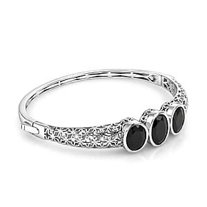 EverTrue Thai Black Spinel 19.00 ctw Midnight Trilogy Bangle Bracelet in Platinum Bond (7.25 In)