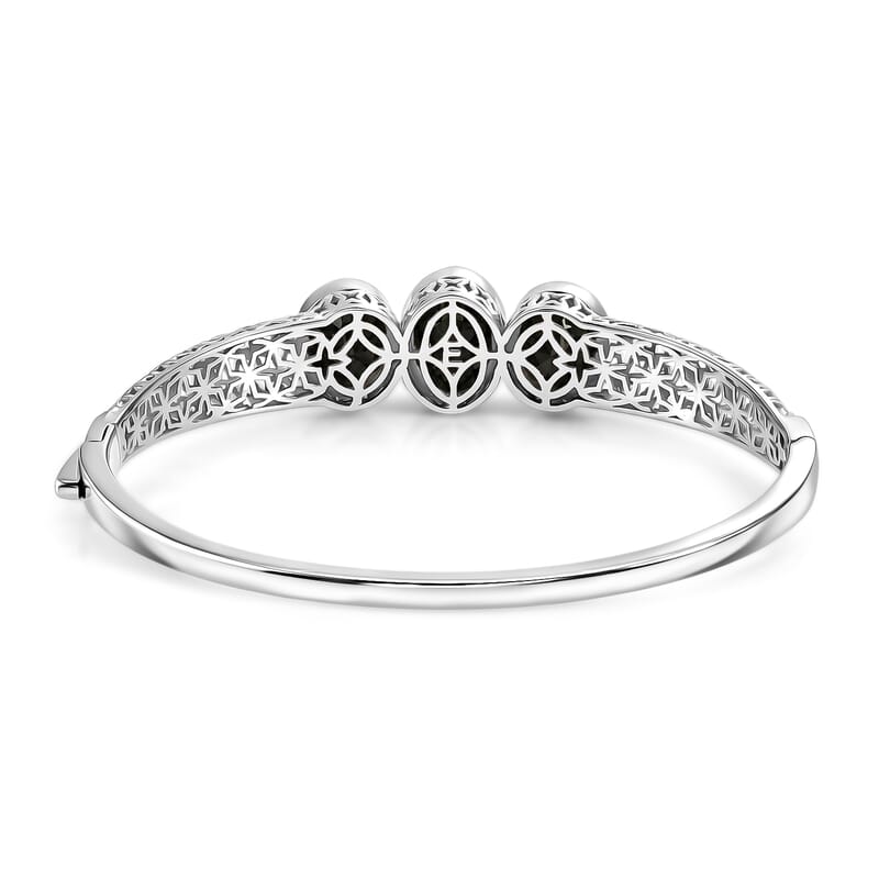 EverTrue Thai Black Spinel 19.00 ctw Midnight Trilogy Bangle Bracelet in Platinum Bond (7.25 In)
