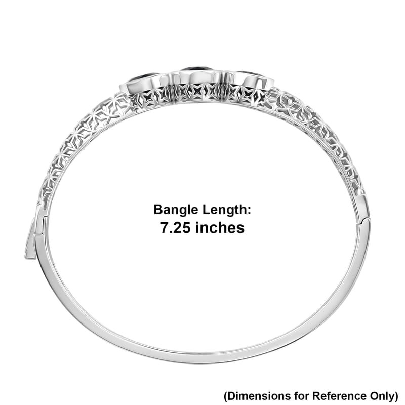 EverTrue Thai Black Spinel 19.00 ctw Midnight Trilogy Bangle Bracelet in Platinum Bond (7.25 In)