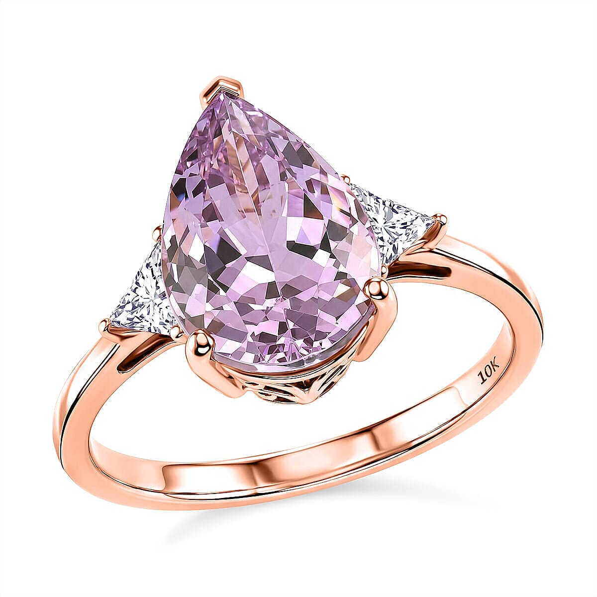 10K Rose Gold Premium Martha Rocha Kunzite, Luxuriant Lab Grown Diamond (VS) Ring (Size 5.0) 5.55 ctw