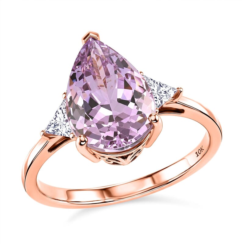 10K Rose Gold Premium Martha Rocha Kunzite, Luxuriant Lab Grown Diamond (VS) Ring (Size 5.0) 5.55 ctw