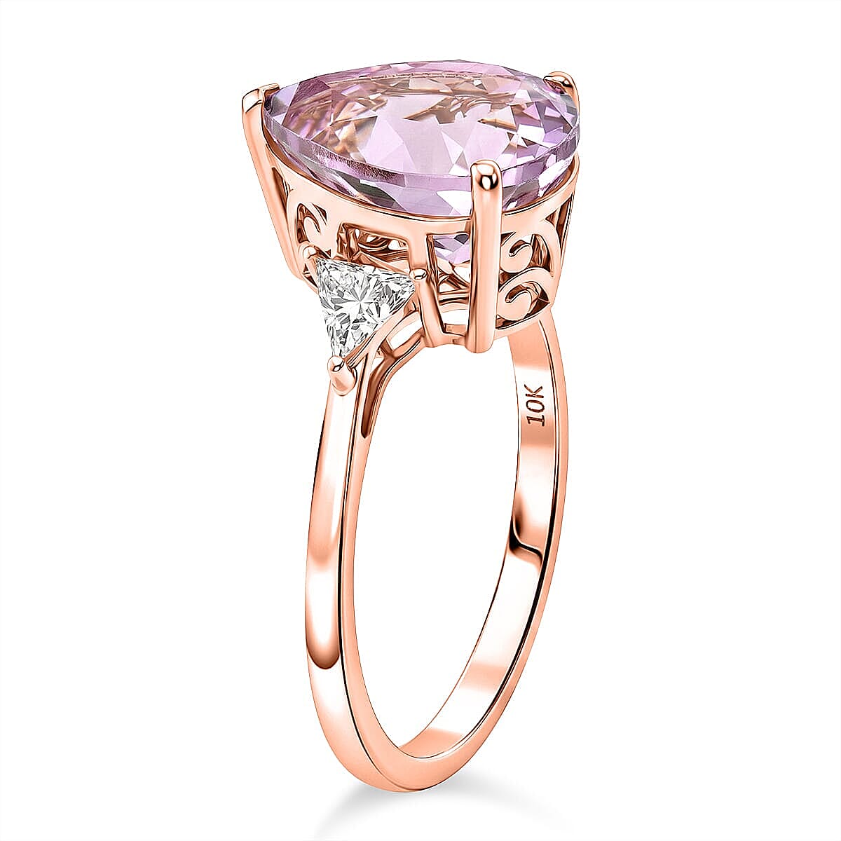 10K Rose Gold Premium Martha Rocha Kunzite, Luxuriant Lab Grown Diamond (VS) Ring (Size 5.0) 5.55 ctw