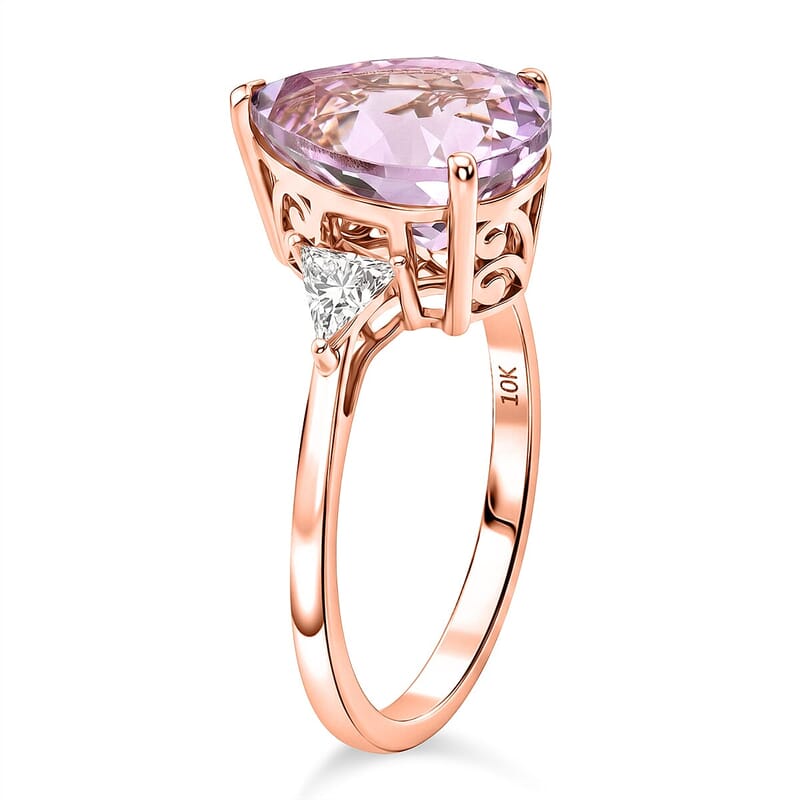 10K Rose Gold Premium Martha Rocha Kunzite, Luxuriant Lab Grown Diamond (VS) Ring (Size 5.0) 5.55 ctw