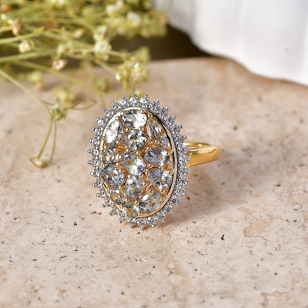 D'Joy Green Tanzanite and White Zircon 2.80 ctw Ring in 18K Vermeil Yellow Gold Over Sterling Silver (Size 8.0) image number 1