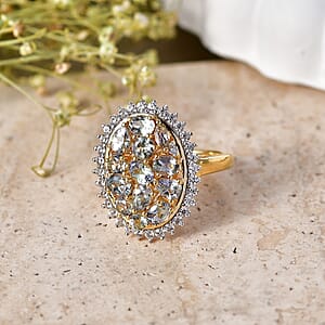 D'Joy Green Tanzanite and White Zircon 2.80 ctw Ring in 18K Vermeil Yellow Gold Over Sterling Silver (Size 8.0)
