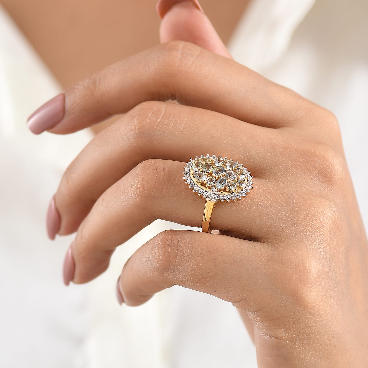 D'Joy Green Tanzanite and White Zircon 2.80 ctw Ring in 18K Vermeil Yellow Gold Over Sterling Silver (Size 8.0)