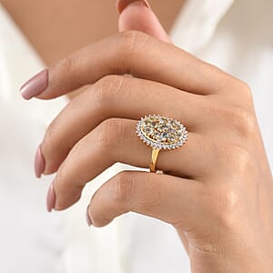 D'Joy Green Tanzanite and White Zircon 2.80 ctw Ring in 18K Vermeil Yellow Gold Over Sterling Silver (Size 8.0)