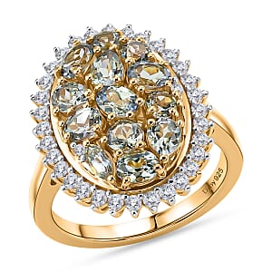 D'Joy Green Tanzanite and White Zircon 2.80 ctw Ring in 18K Vermeil Yellow Gold Over Sterling Silver (Size 8.0)