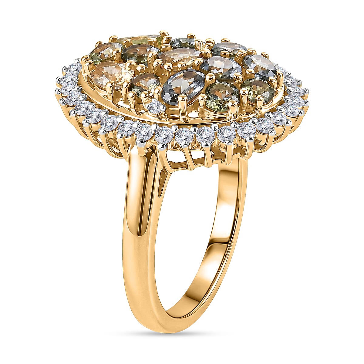 D'Joy Green Tanzanite and White Zircon 2.80 ctw Ring in 18K Vermeil Yellow Gold Over Sterling Silver (Size 8.0)