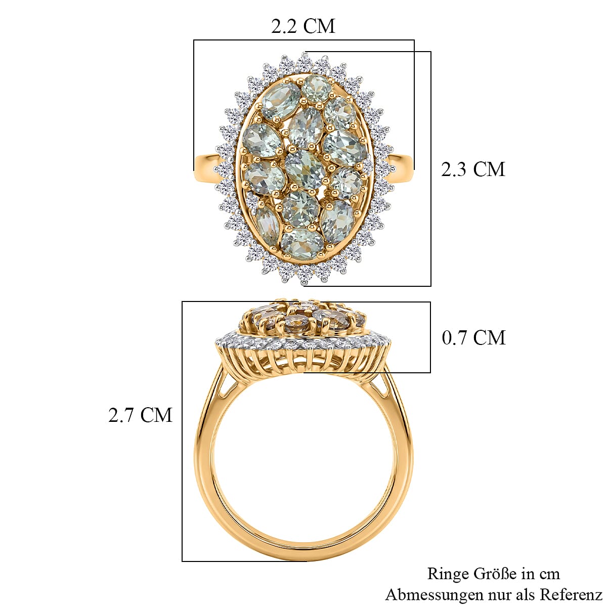 D'Joy Green Tanzanite and White Zircon 2.80 ctw Ring in 18K Vermeil Yellow Gold Over Sterling Silver (Size 8.0)