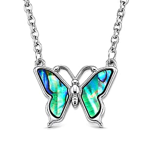 Abalone Shell Butterfly Necklace in Stainless Steel 20 Inches
