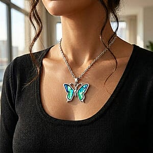 Abalone Shell Butterfly Necklace in Stainless Steel 20 Inches