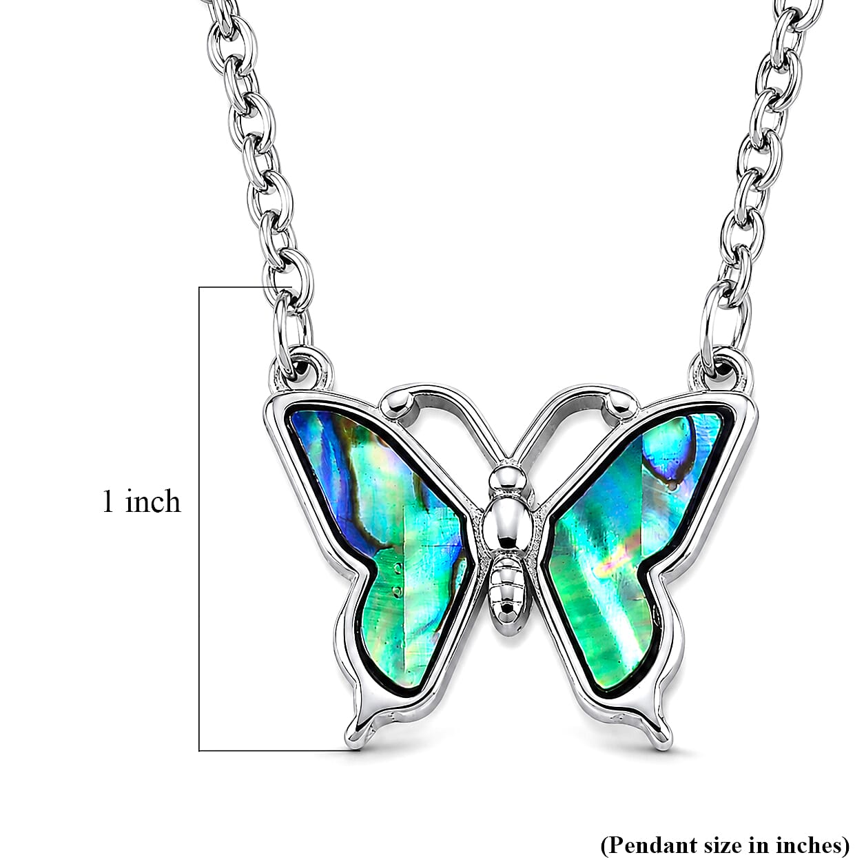 Abalone Shell Butterfly Necklace in Stainless Steel 20 Inches