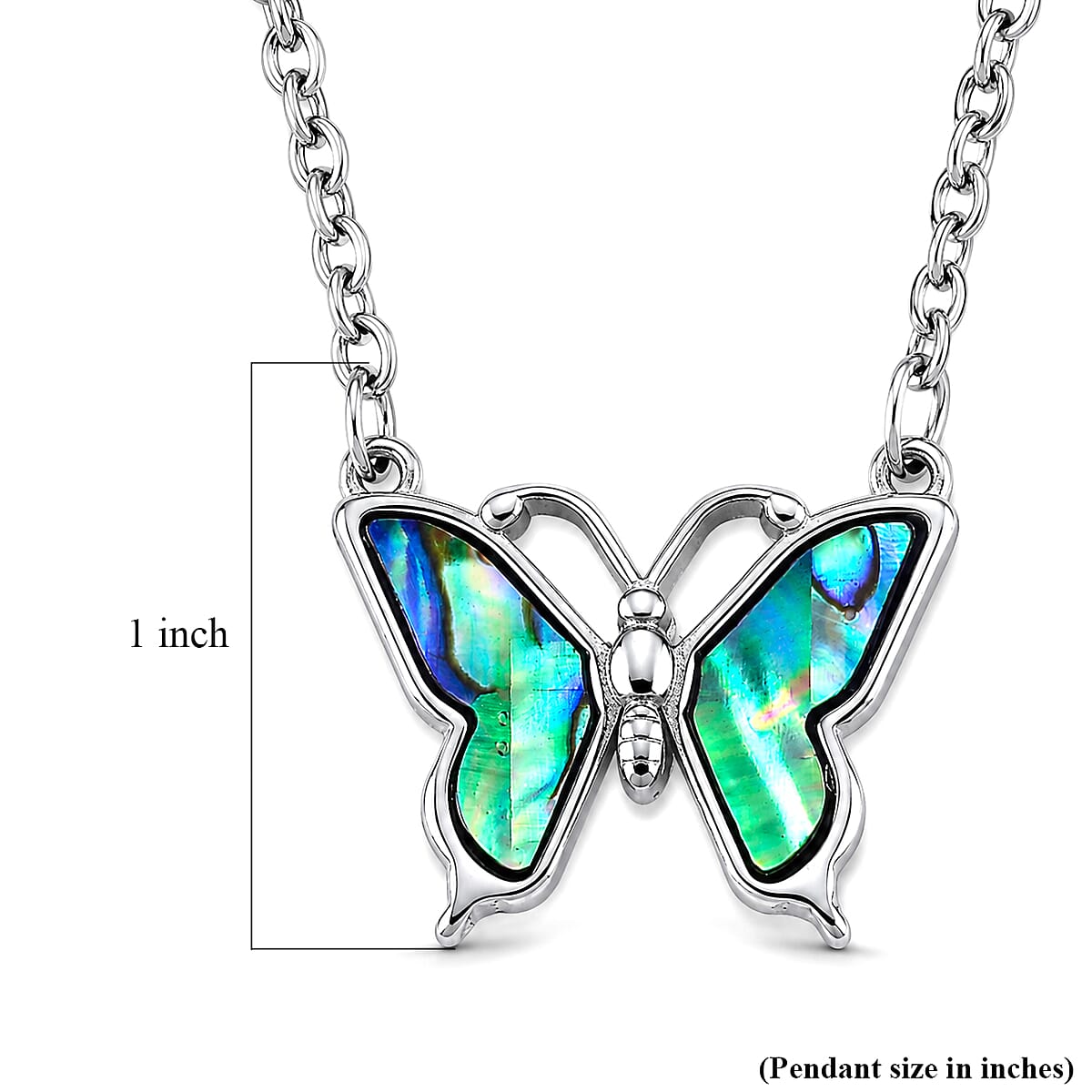 Abalone Shell Butterfly Necklace in Stainless Steel 20 Inches image number 5