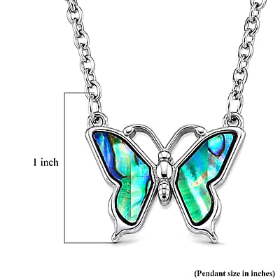 Abalone Shell Butterfly Necklace in Stainless Steel 20 Inches