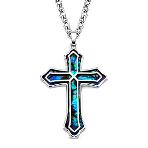 Abalone Shell Cross Necklace in Stainless Steel 20 Inches