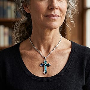 Abalone Shell Cross Necklace in Stainless Steel 20 Inches