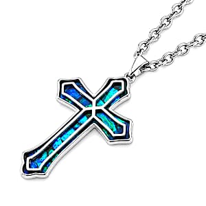 Abalone Shell Cross Necklace in Stainless Steel 20 Inches