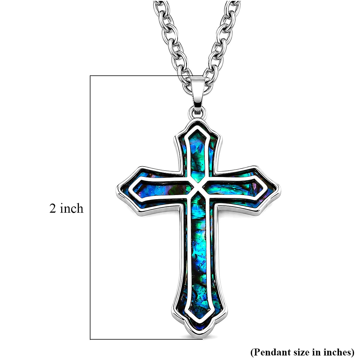 Abalone Shell Cross Necklace in Stainless Steel 20 Inches image number 5