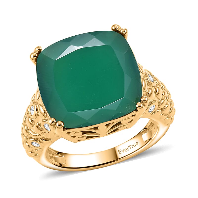 EverTrue Verde Onyx, White Zircon 9.80 ctw Canopy Bloom Ring in 18K YG Plated (Size 5.0)