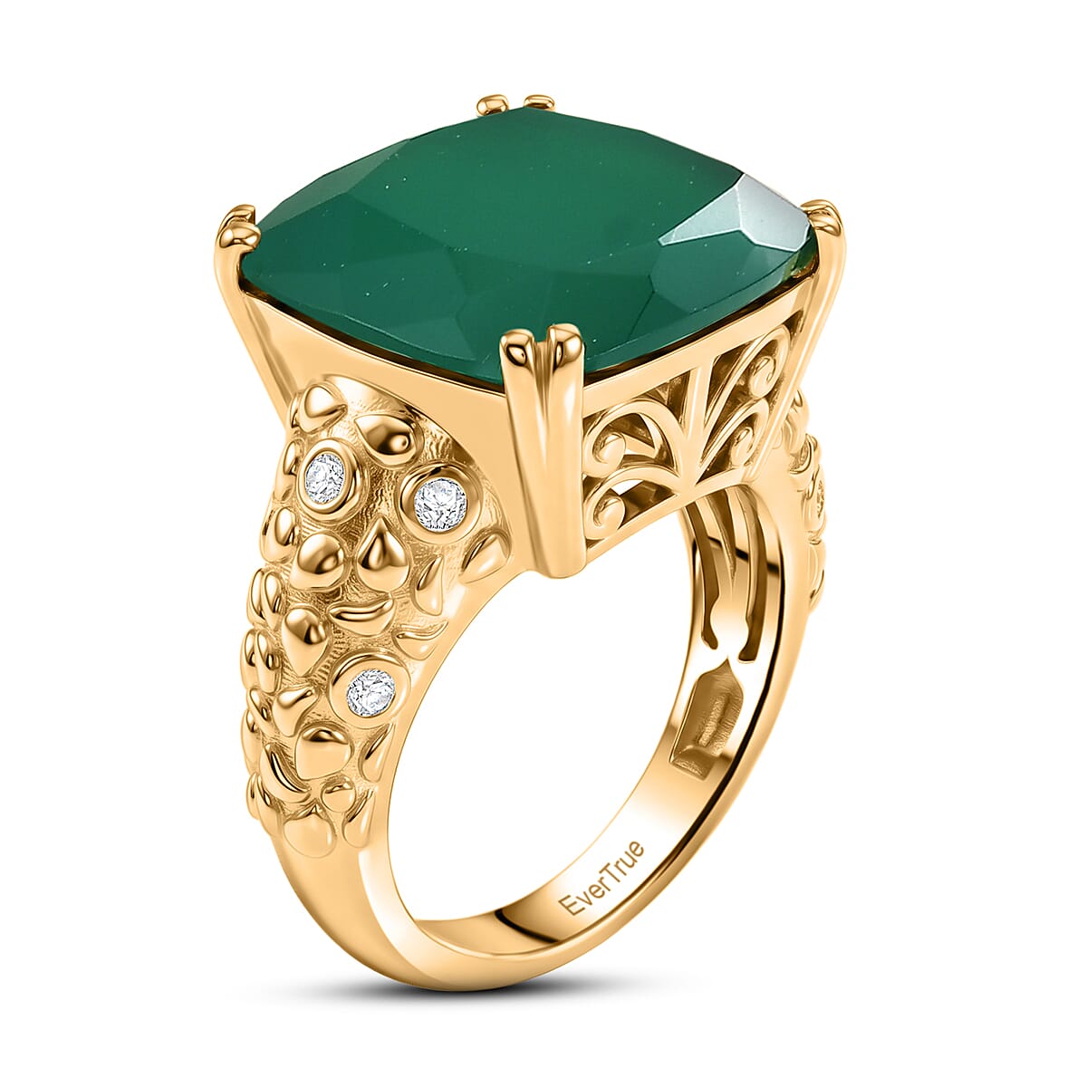 EverTrue Verde Onyx, White Zircon 9.80 ctw Canopy Bloom Ring in 18K YG Plated (Size 5.0)