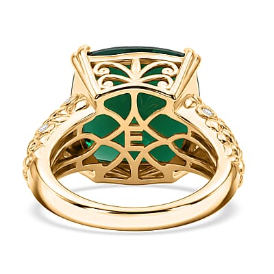 EverTrue Verde Onyx, White Zircon 9.80 ctw Canopy Bloom Ring in 18K YG Plated (Size 5.0)