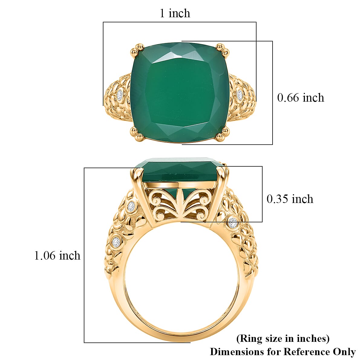 EverTrue Verde Onyx, White Zircon 9.80 ctw Canopy Bloom Ring in 18K YG Plated (Size 5.0)