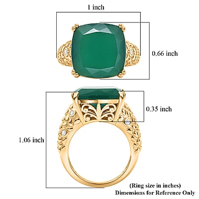 EverTrue Verde Onyx, White Zircon 9.80 ctw Canopy Bloom Ring in 18K YG Plated (Size 5.0)