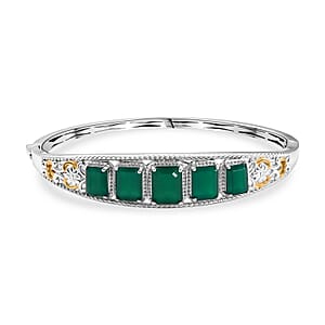 EverTrue Verde Onyx 11.10 ctw Evergreen Elegance Bangle Bracelet In 18K YG Plated and Platinum Bond (6.50 In)